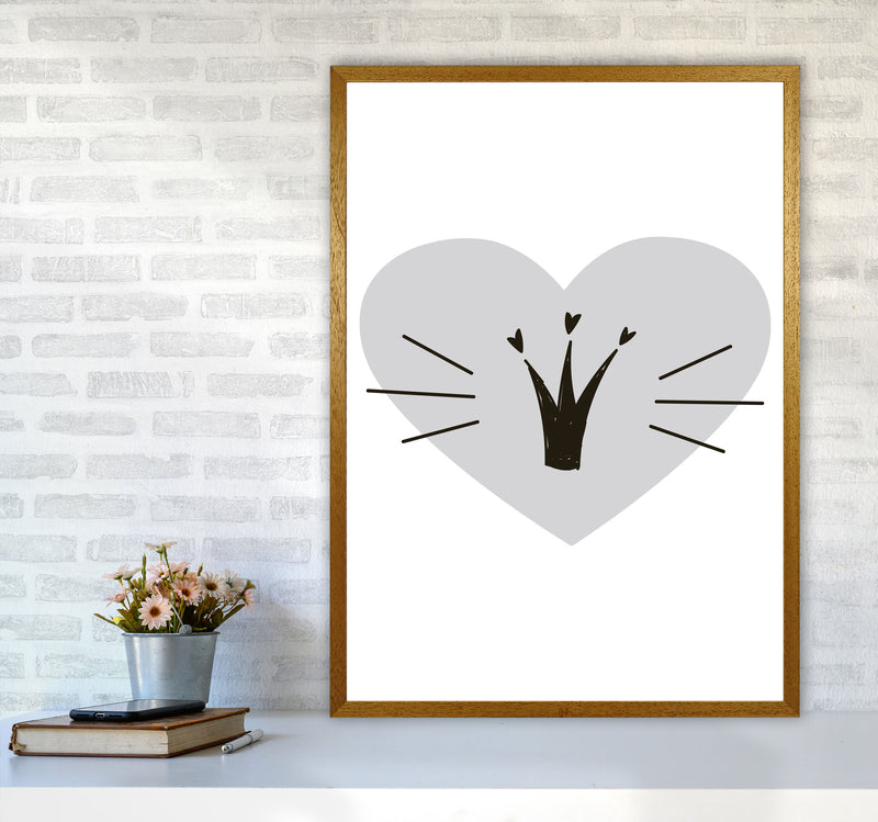 Crown With Grey Heart Framed Nursey Wall Art Print A1 Print Only