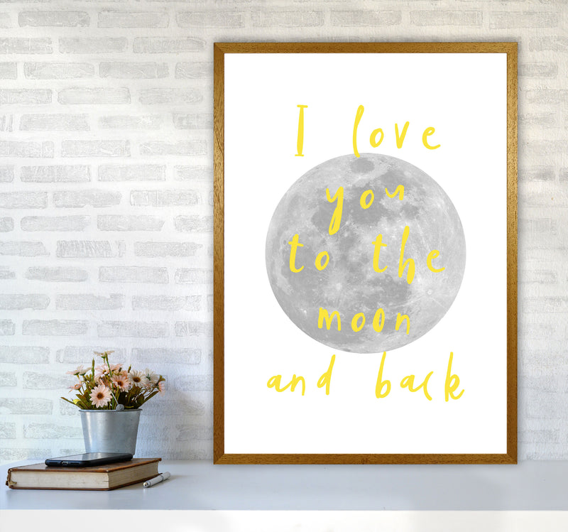 I Love You To The Moon And Back Yellow Framed Typography Wall Art Print A1 Print Only