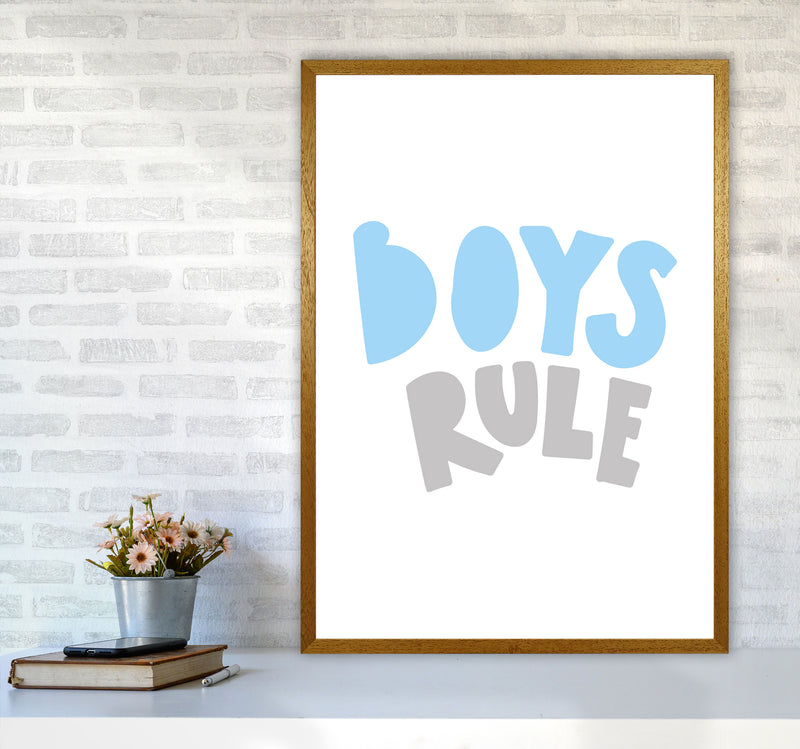 Boys Rule Grey And Light Blue Framed Typography Wall Art Print A1 Print Only