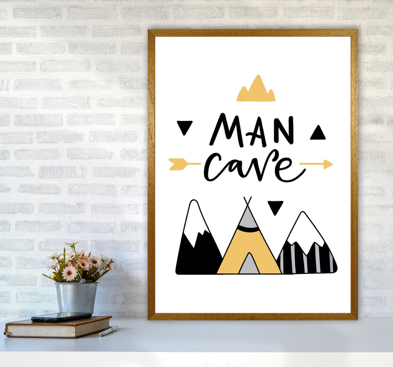 Man Cave Mountains Mustard And Black Framed Typography Wall Art Print A1 Print Only