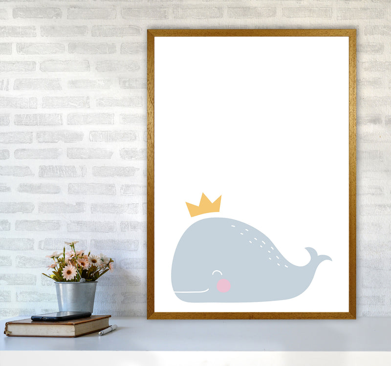 Whale With Crown Framed Nursey Wall Art Print A1 Print Only