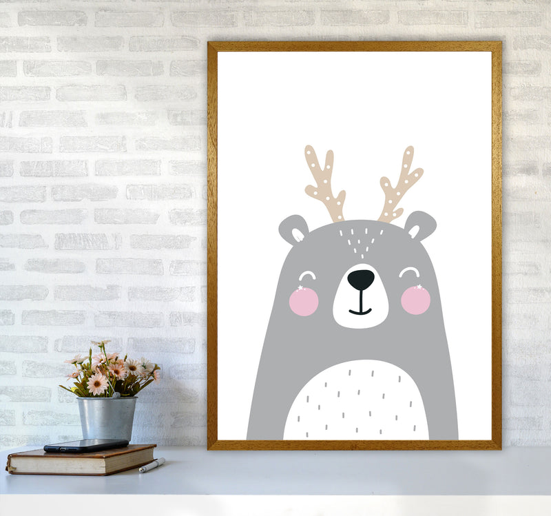 Grey Bear With Antlers Modern Print Animal Art Print A1 Print Only