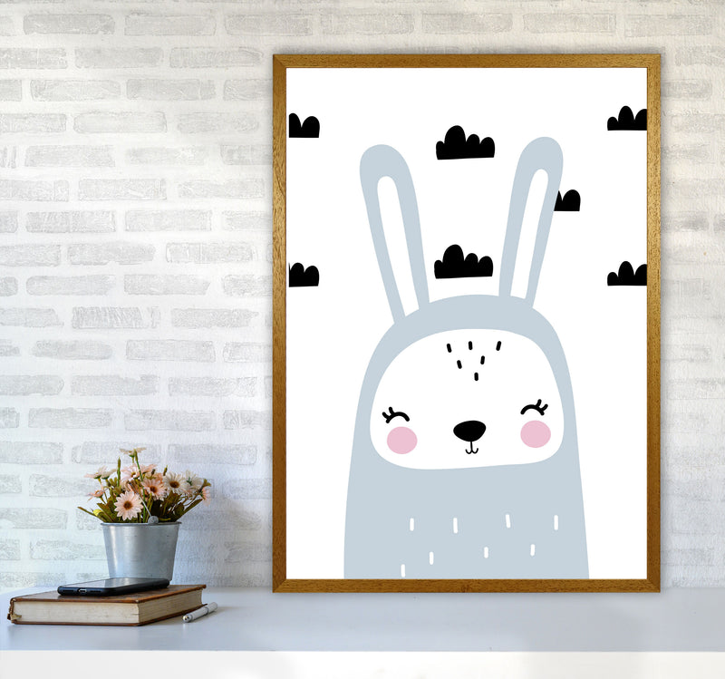 Blue Scandi Bunny With Clouds Modern Print Animal Art Print A1 Print Only