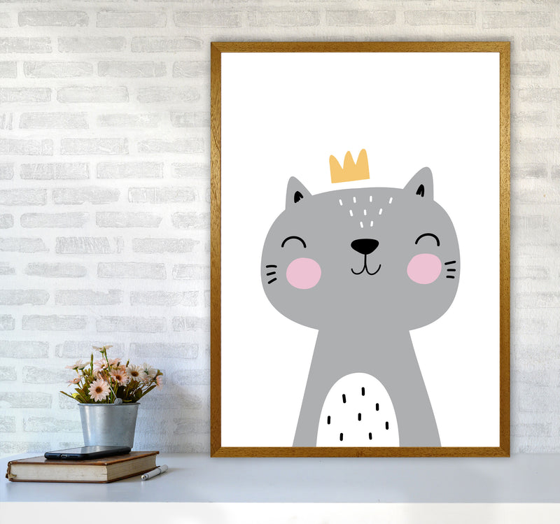 Grey Scandi Cat With Crown Modern Print Animal Art Print A1 Print Only