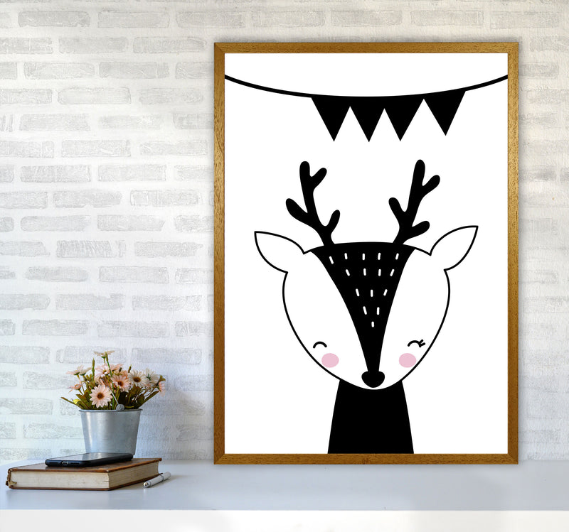 Scandi Black Deer With Banner Framed Nursey Wall Art Print A1 Print Only