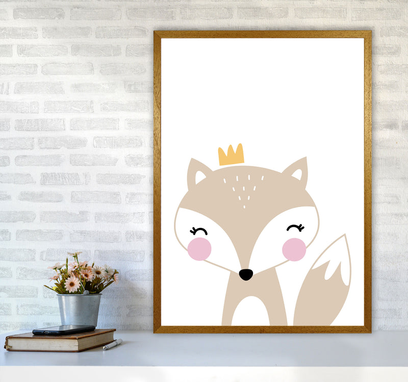Scandi Beige Fox With Crown Framed Nursey Wall Art Print A1 Print Only