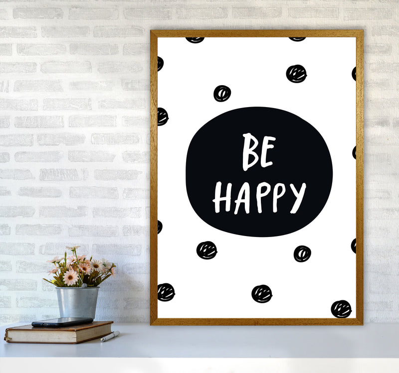 Be Happy Polka Dot Framed Typography Wall Art Print A1 Print Only