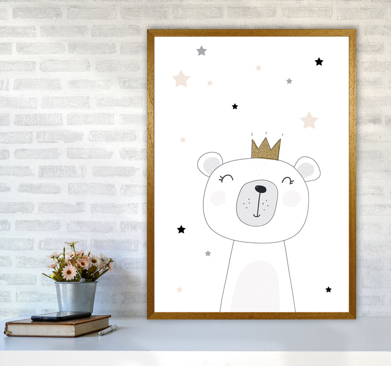 Scandi Cute Bear With Crown And Stars Print, Framed Childrens Wall Art A1 Print Only