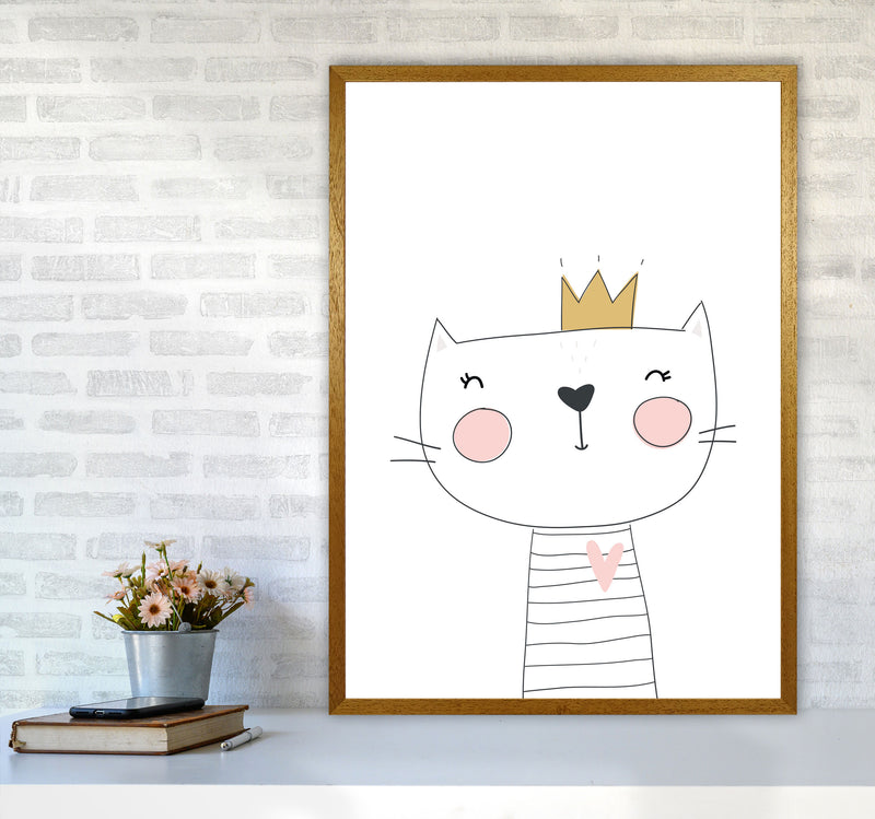Scandi Cute Cat With Crown Framed Nursey Wall Art Print A1 Print Only
