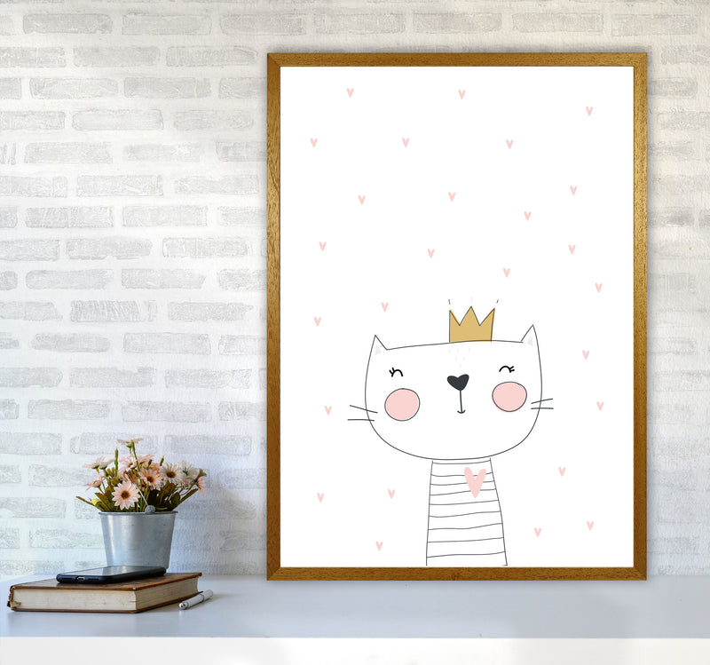 Scandi Cute Cat With Crown And Stars Framed Nursey Wall Art Print A1 Print Only