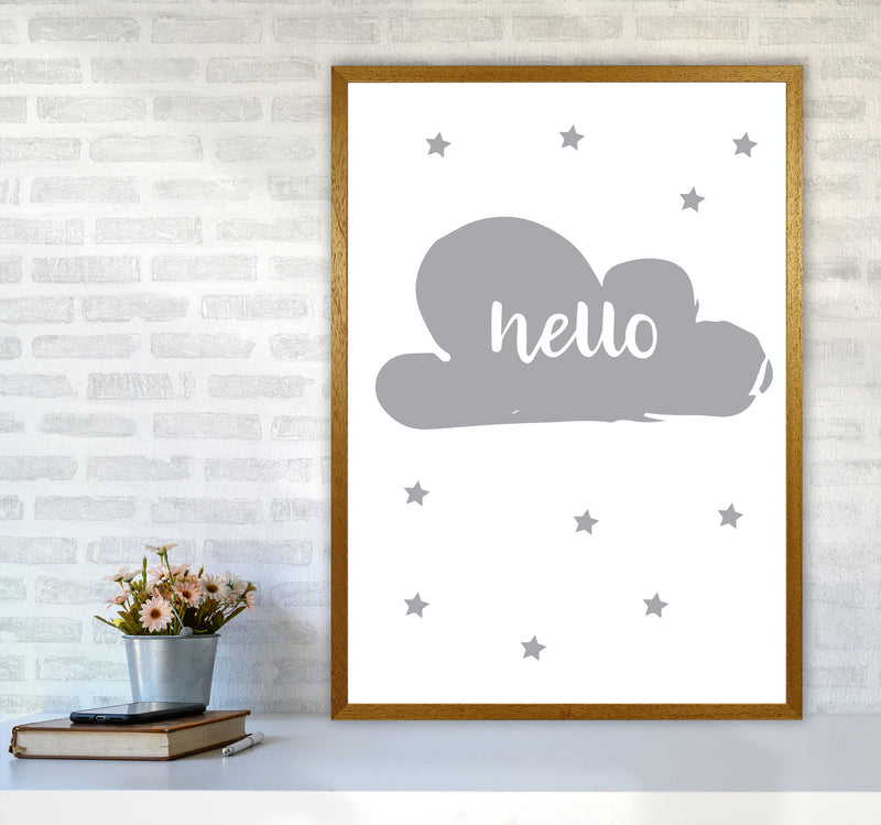 Hello Cloud Grey Framed Nursey Wall Art Print A1 Print Only