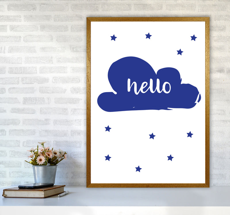 Hello Cloud Navy Framed Nursey Wall Art Print A1 Print Only