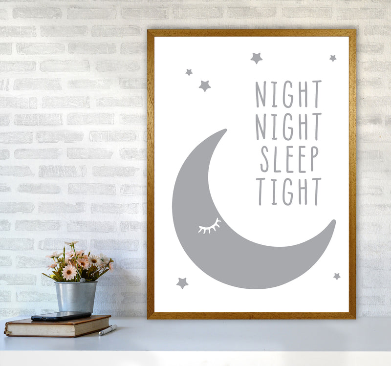 Night Night Moon Grey Framed Nursey Wall Art Print A1 Print Only