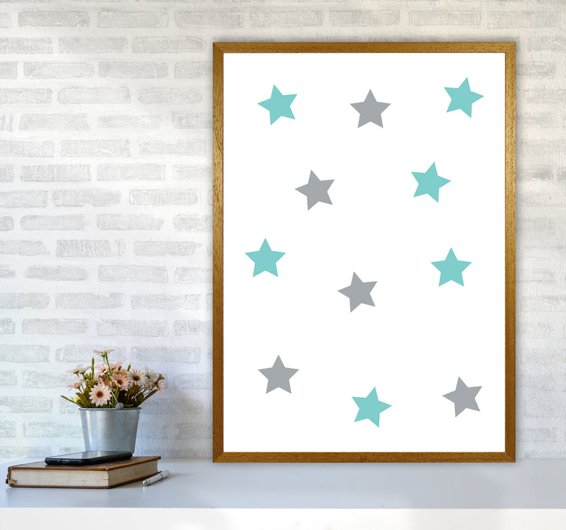 Mint And Grey Stars Framed Nursey Wall Art Print A1 Print Only