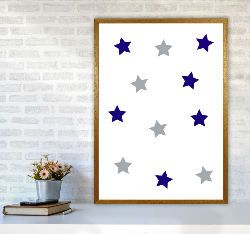 Navy And Grey Stars Modern Print A1 Print Only