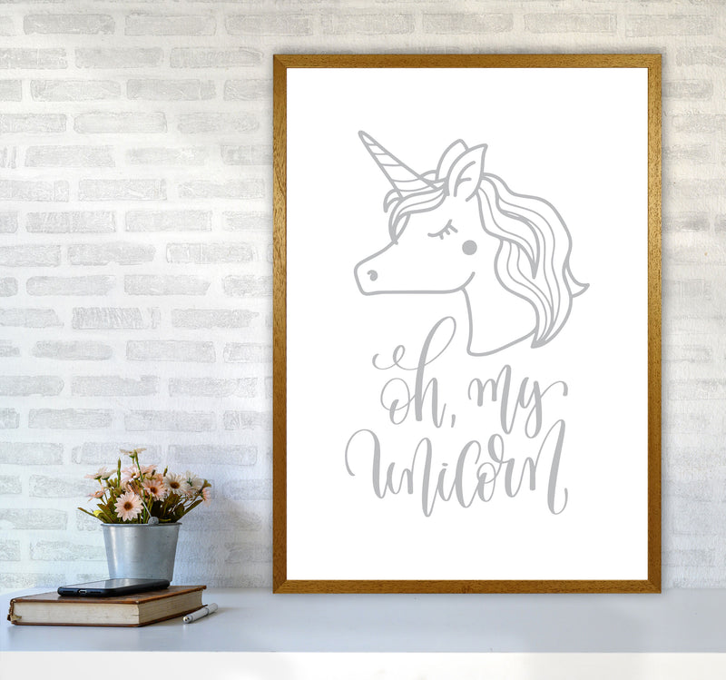 Oh My Unicorn Grey Framed Nursey Wall Art Print A1 Print Only
