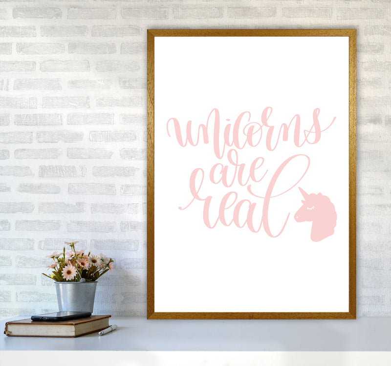 Unicorns Are Real Pink Modern Art Print, Framed Childrens Nursey Poster A1 Print Only