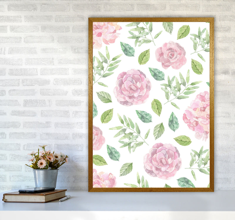 Pink Floral Repeat Pattern Modern Print, Framed Botanical & Nature Art Print A1 Print Only