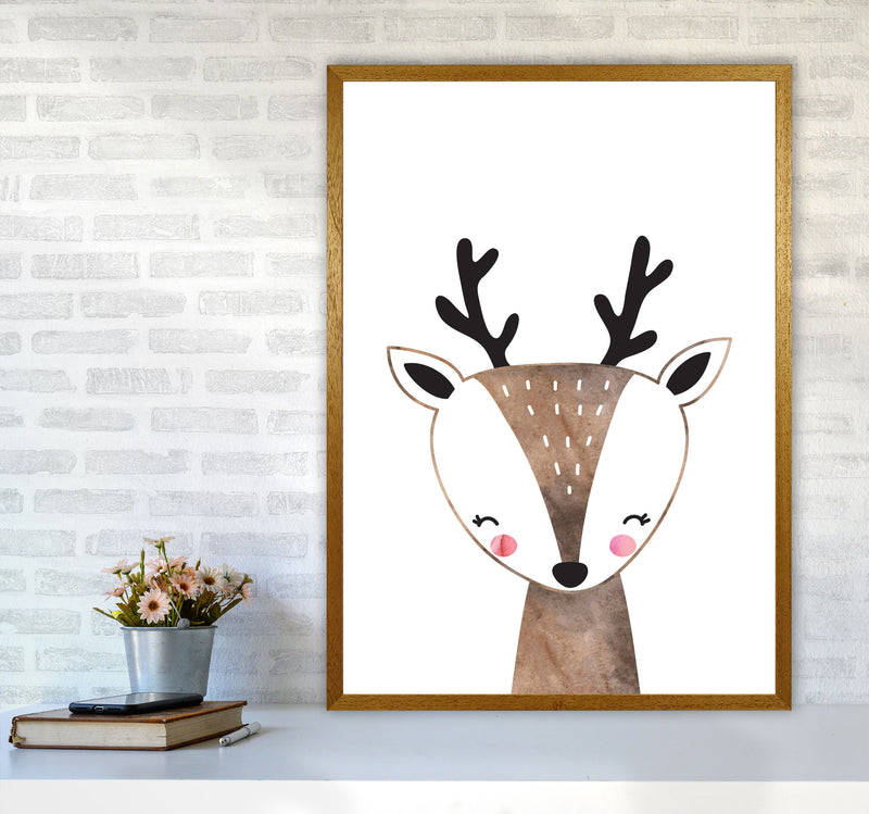 Scandi Brown Deer Watercolour Framed Nursey Wall Art Print A1 Print Only