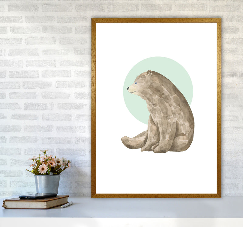 Watercolour Bear With Green Circle Modern Print Animal Art Print A1 Print Only