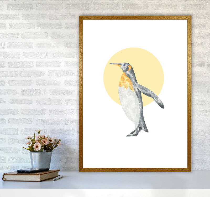 Watercolour Penguin With Yellow Circle Modern Print, Animal Art Print A1 Print Only