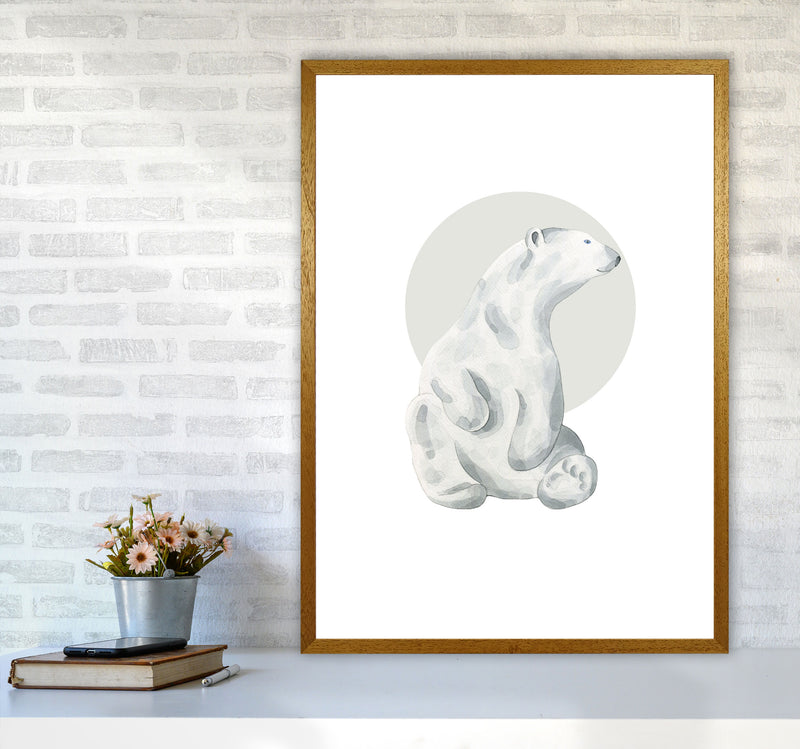 Watercolour Polar Bear With Grey Circle Modern Print, Animal Art Print A1 Print Only