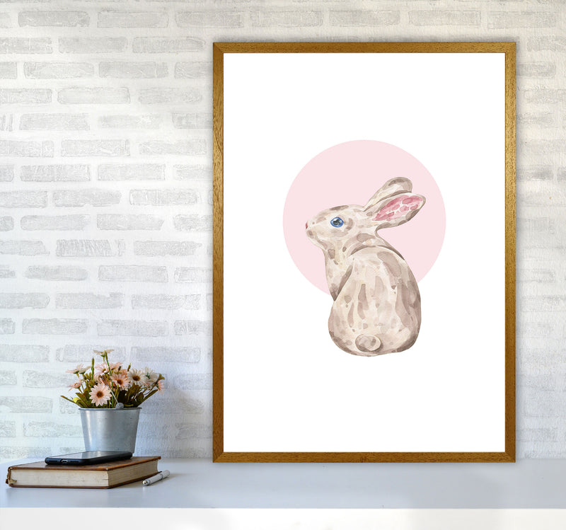 Watercolour Bunny With Pink Circle Modern Print, Animal Art Print A1 Print Only