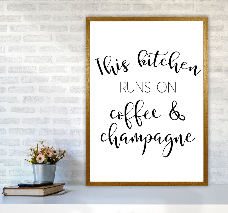 This Kitchen Runs On Coffee And Champagne Modern Print, Framed Kitchen Wall Art A1 Print Only