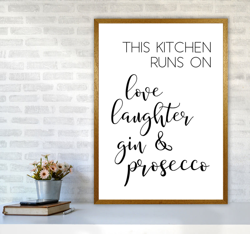 This Kitchen Runs On Love Laughter Gin & Prosecco Print, Framed Kitchen Wall Art A1 Print Only