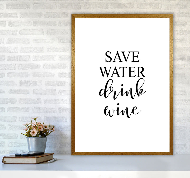 Save Water Drink Wine Modern Print, Framed Kitchen Wall Art A1 Print Only