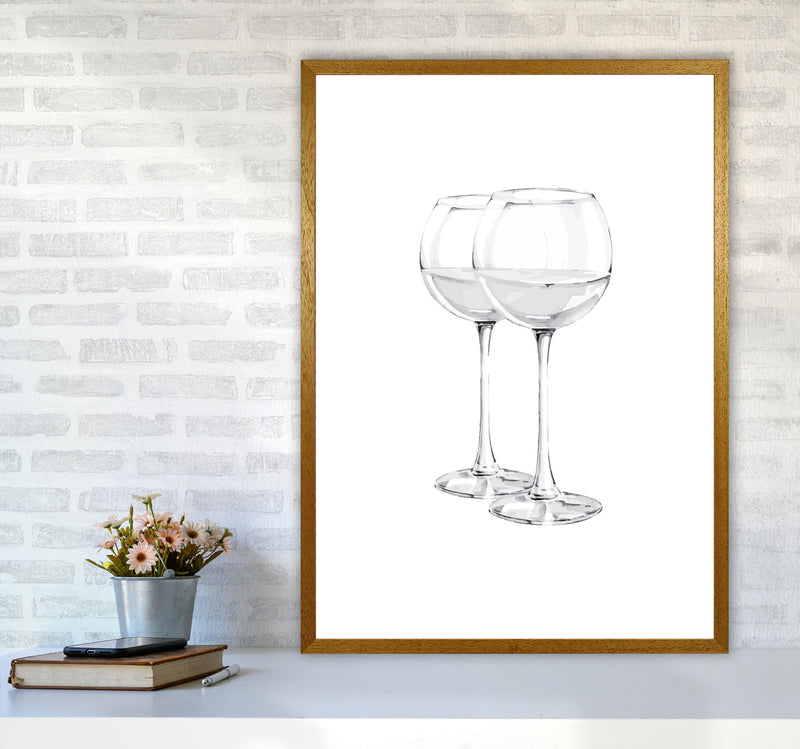 White Wine Glasses Modern Print, Framed Kitchen Wall Art A1 Print Only