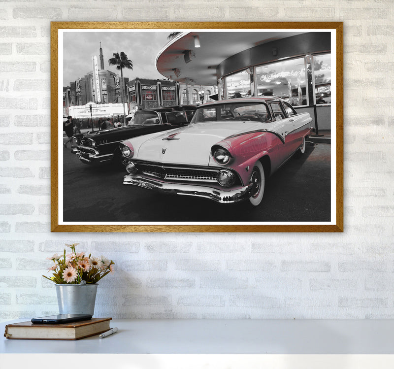 Vintage Pink And White Car Modern Print A1 Print Only