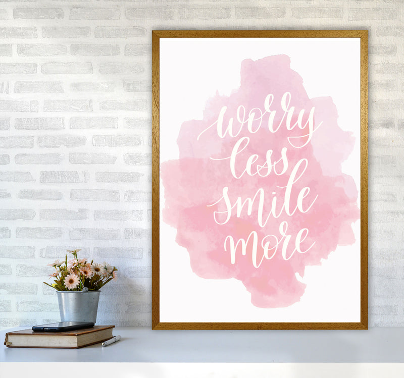 Worry Less Smile More Pink Watercolour Modern Print A1 Print Only