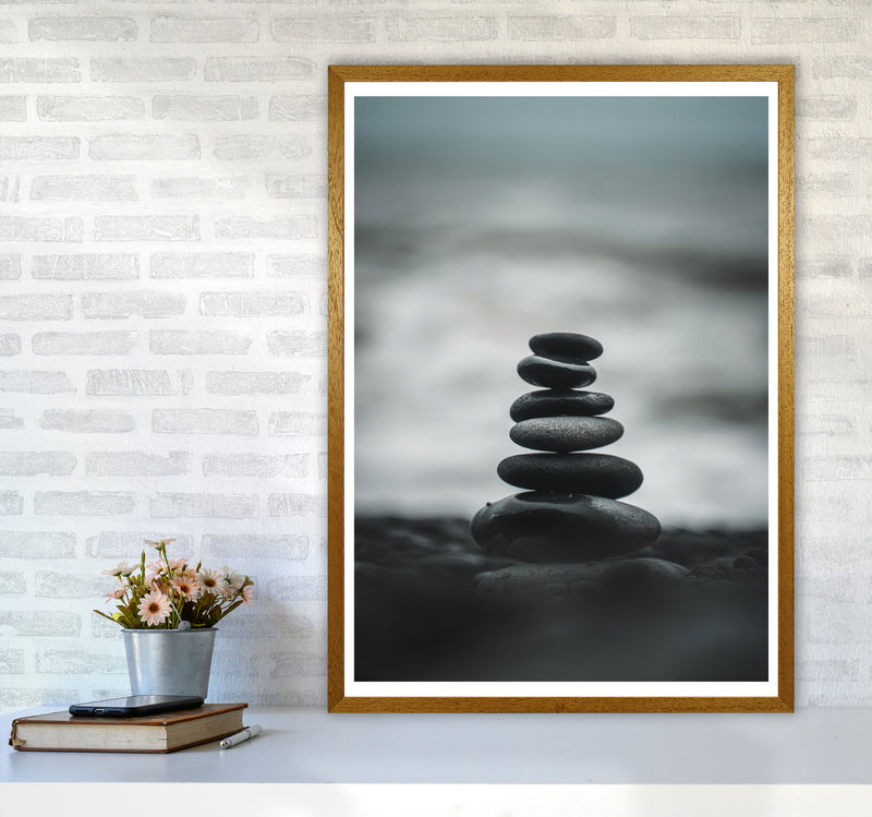 Black Pebble Stack Modern Print, Framed Botanical & Nature Art Print A1 Print Only