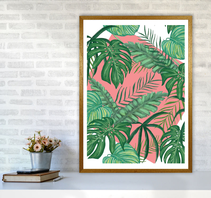 Abstract Leaves With Pink Background Modern Print, Framed Botanical Nature Art A1 Print Only