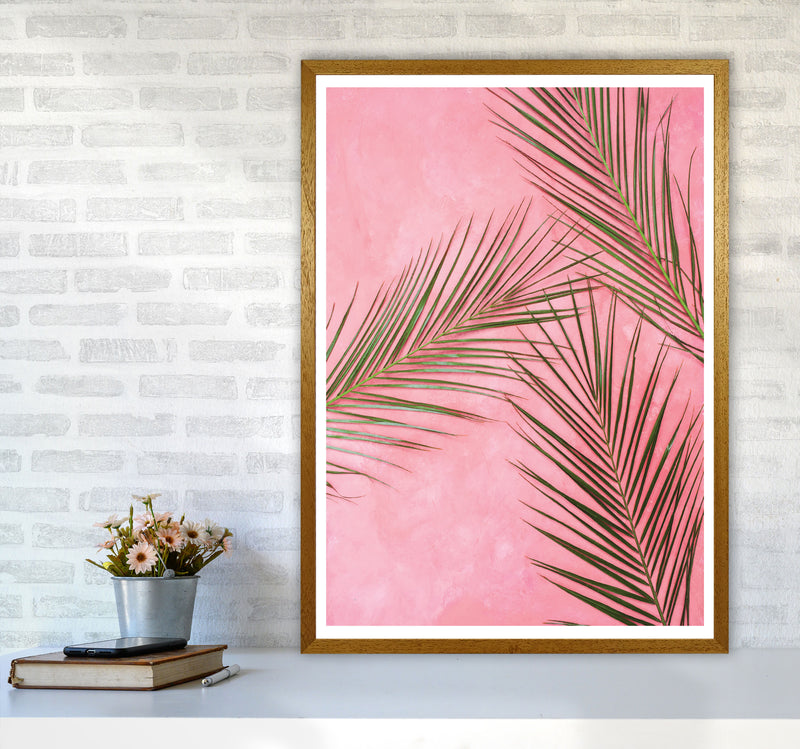 Pink Palm Leaves Modern Print, Framed Botanical & Nature Art Print A1 Print Only