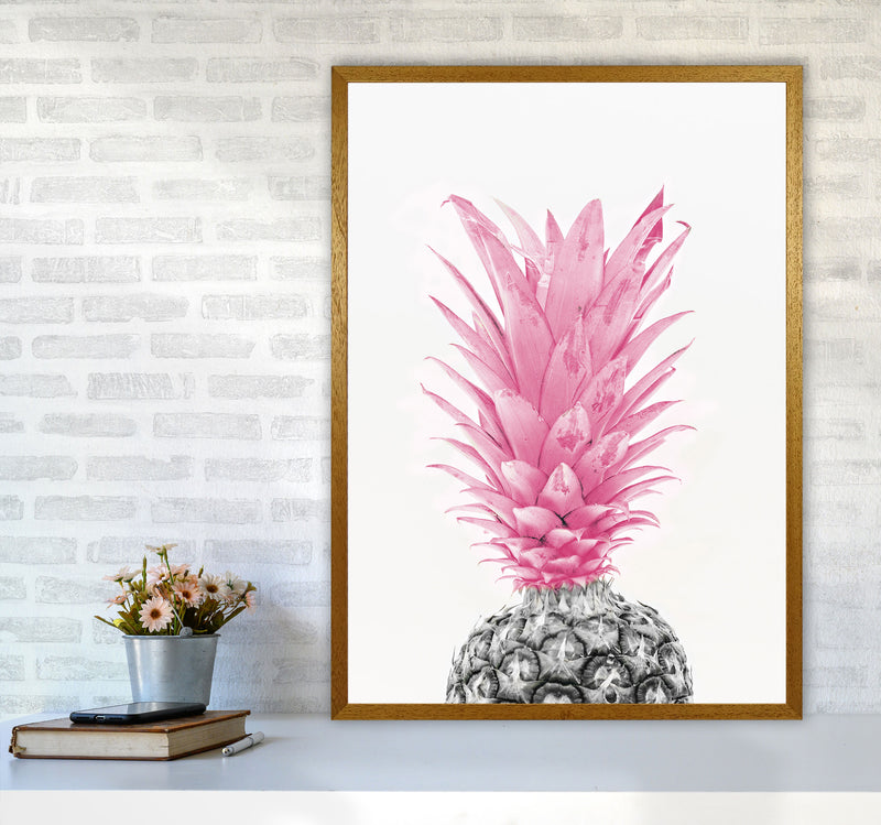 Black And Pink Pineapple Modern Print, Framed Kitchen Wall Art A1 Print Only