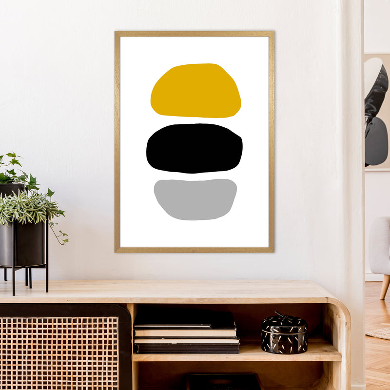 Mustard And Black Abstract Stones 2 Art Print by Pixy Paper A1 Print Only