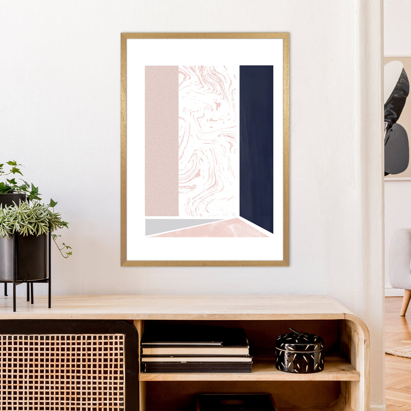 Navy And Marble Pink 2 Art Print by Pixy Paper A1 Print Only