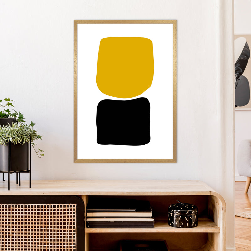 Mustard And Black Abstract Stones 3 Art Print by Pixy Paper A1 Print Only