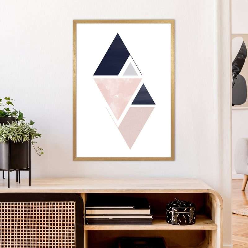 Navy And Marble Pink 3 Art Print by Pixy Paper A1 Print Only