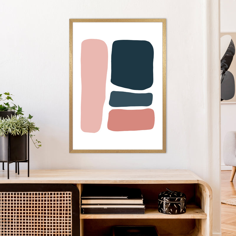 Pink And Navy Abstract Stones 3 Art Print by Pixy Paper A1 Print Only