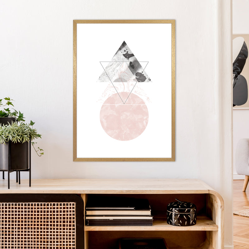 Marble Triangle And Circle Black And Pink Abstract  Art Print by Pixy Paper A1 Print Only