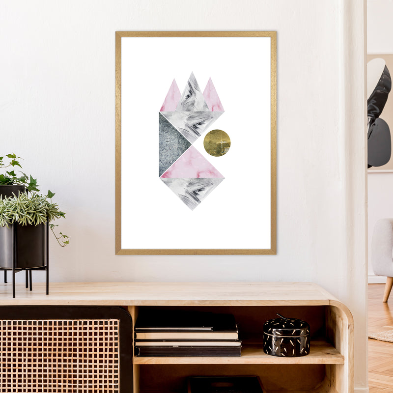 Luna Side Moon Pink And Grey Triangles Abstract  Art Print by Pixy Paper A1 Print Only