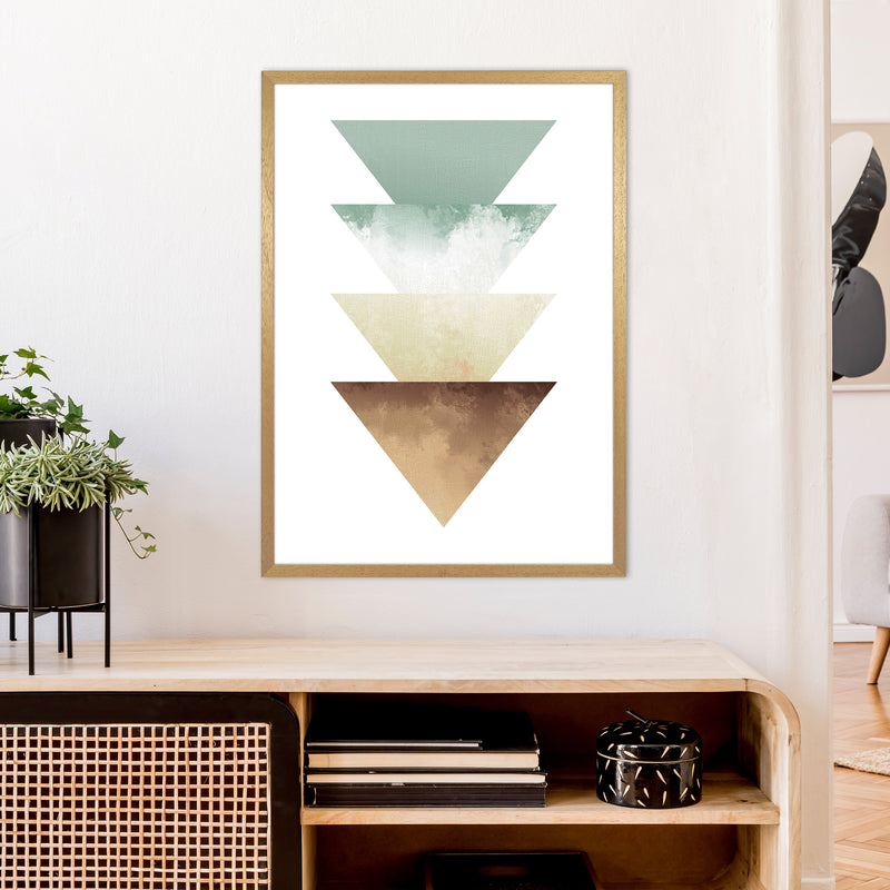 Green And Beige Watercolour Triangles Abstract  Art Print by Pixy Paper A1 Print Only