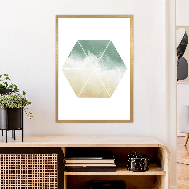 Green And Beige Watercolour Hexagon Abstract  Art Print by Pixy Paper A1 Print Only