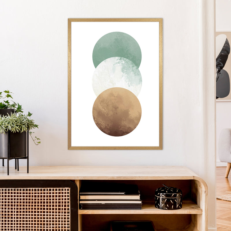 Green And Beige Watercolour Circles Abstract  Art Print by Pixy Paper A1 Print Only