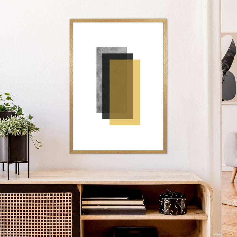 Geometric Mustard And Black Rectangles  Art Print by Pixy Paper A1 Print Only