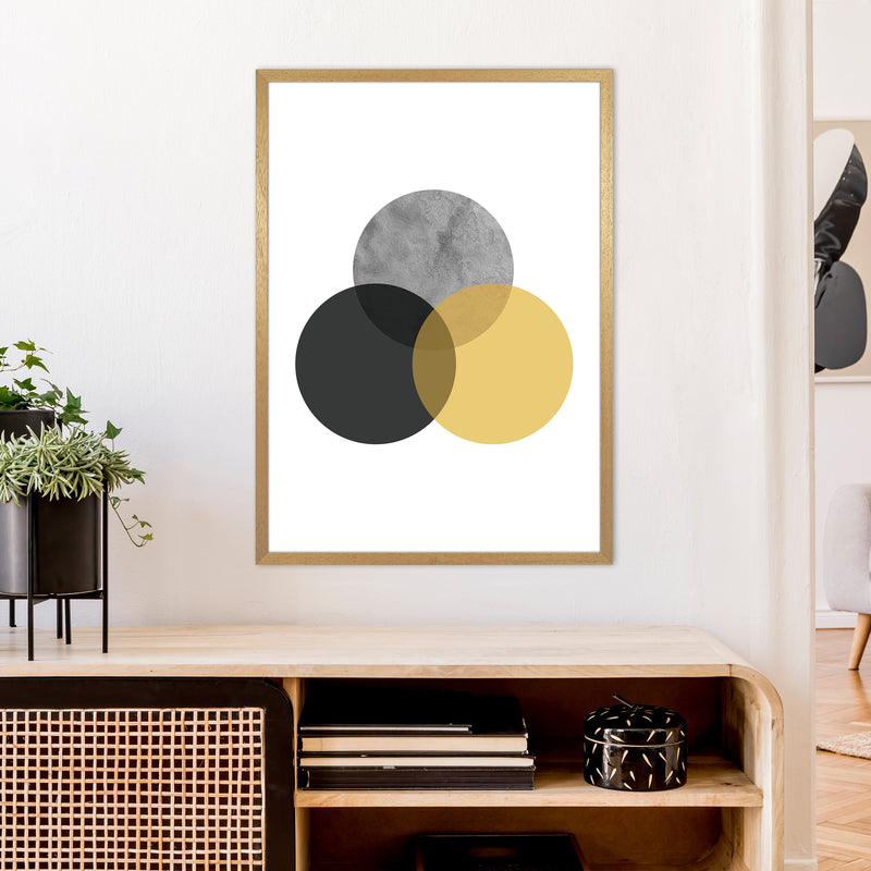 Geometric Mustard And Black Circles  Art Print by Pixy Paper A1 Print Only