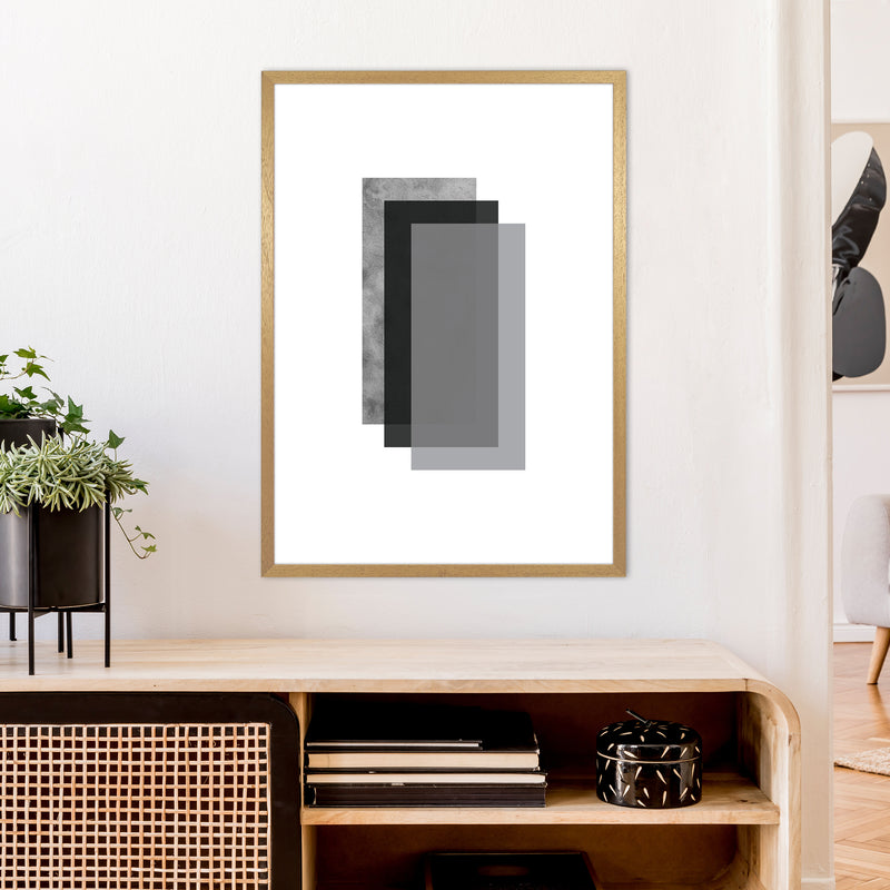 Geometric Grey And Black Rectangles  Art Print by Pixy Paper A1 Print Only